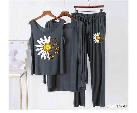 Womens Sunflowers 3pc Night Suit Printed ππ₯