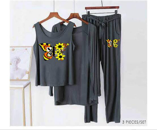 Womens Butterfly  3pc Night Suit Printed ππ₯