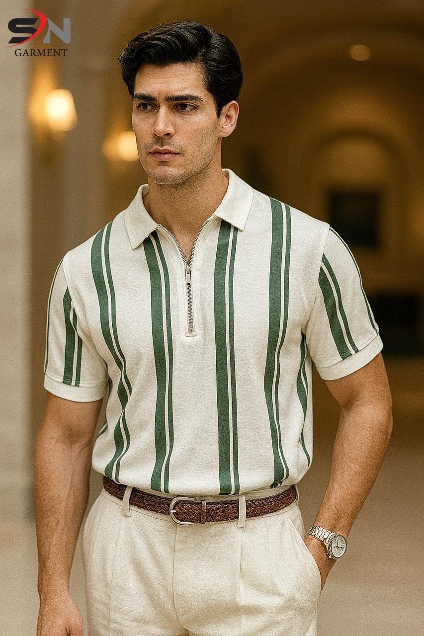 Printed Zipped  Polo Tshirt