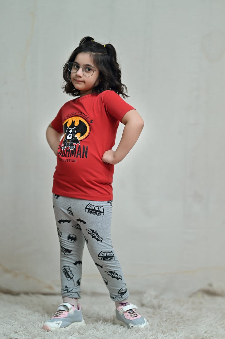 Red Bat Man Printed kids Night Suit