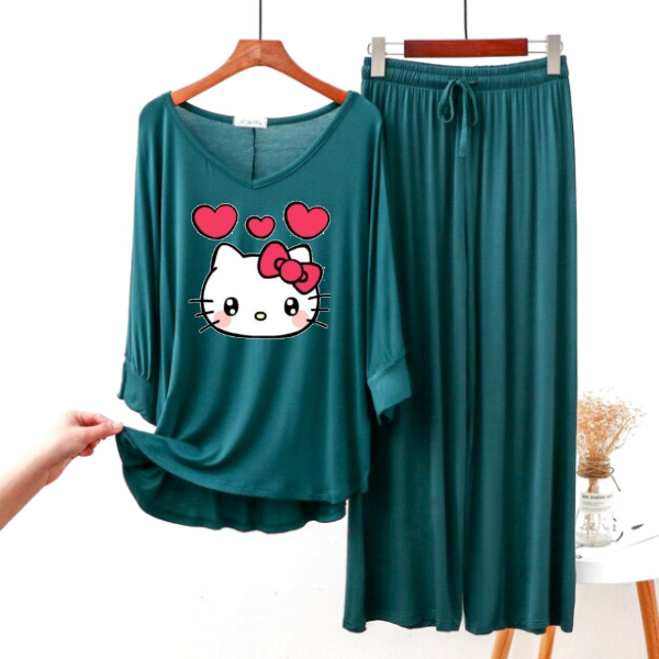 Bottle Green Women Night Suit PJ Set - AL TAQWA
