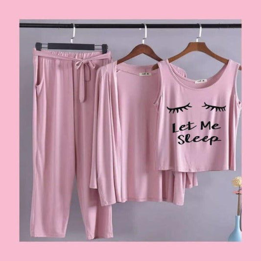 Womens Let Me Sleep 3pc Night Suit Printed ππ₯