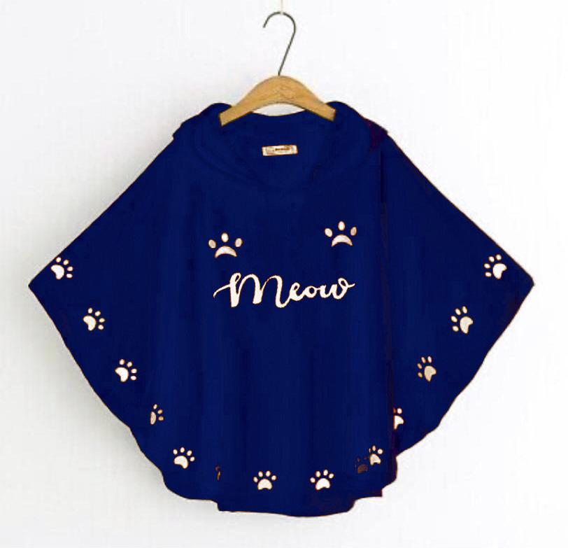 Meow Printed Hodded Poncho