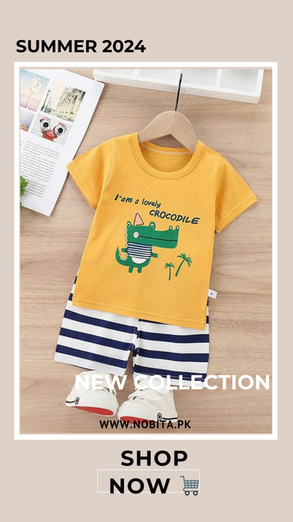 lovely crocodile Printed Kids Short Sleeve Kids Wear