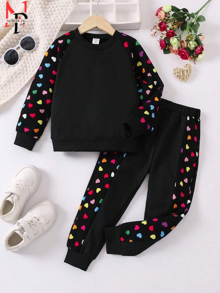 ColourFull Heart Printed Sweatshirt Set