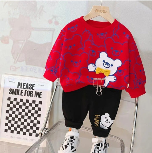 Bunny Print Red & Black Sweatshirt & Pant