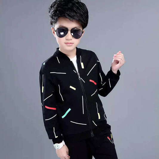 Kids Black Printed Zipper with Warm Black Trouser