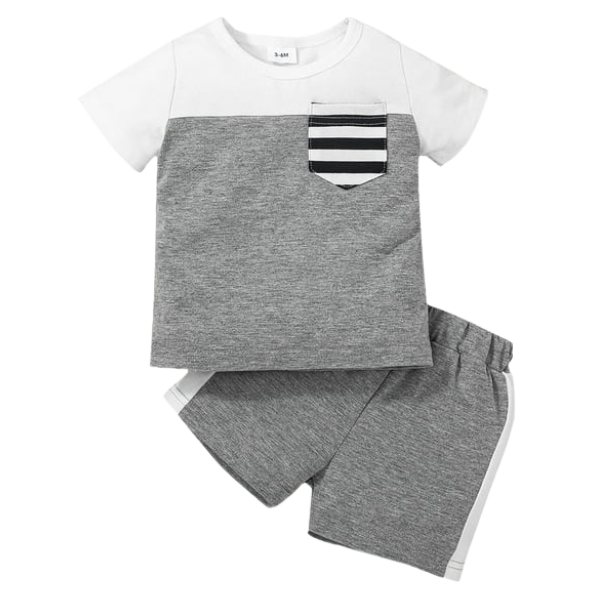 Grey and White Short Sleeve Kids Wear