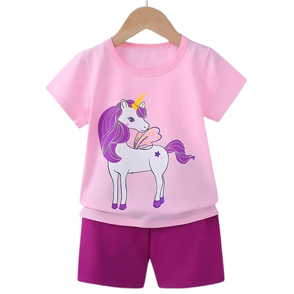 Pink Unicorn Printed Kids Short Sleeve Kids Wear