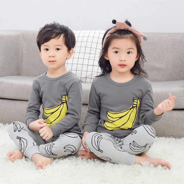 Grey and Yellow Banana Print Kids Wear - AL TAQWA