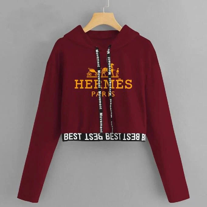 Maroon Hermes Crop Top Pullover