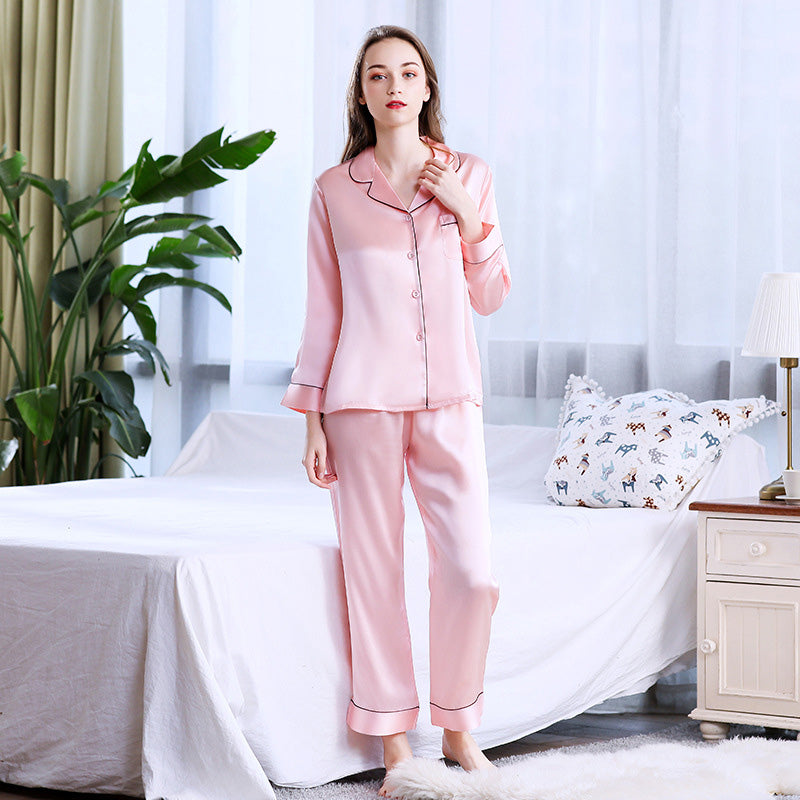 Baby Pink Silk Night Suit Turn Down Collar Long Sleeves - AL TAQWA