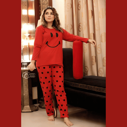 Smile Printed Women Night Suit( 3 colors) - AL TAQWA