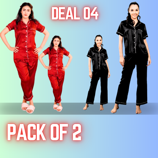 Deal 04 Pack of 02 Ladies Silk Nightsuit