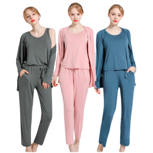 Long Sleeve Women Night Suit PJ Set 3 Pieces - AL TAQWA