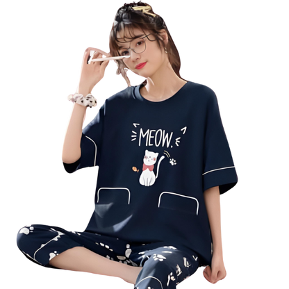 Meow Printed PJ Nightsuit - AL TAQWA