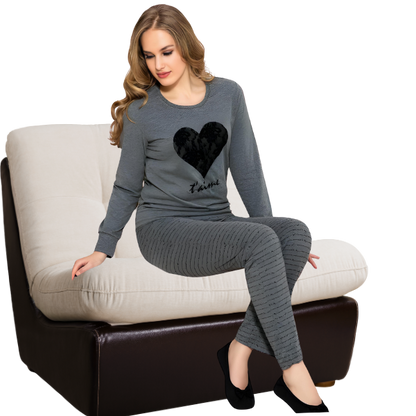 Heart on Grey  Nightsuit Pajama Set - AL TAQWA