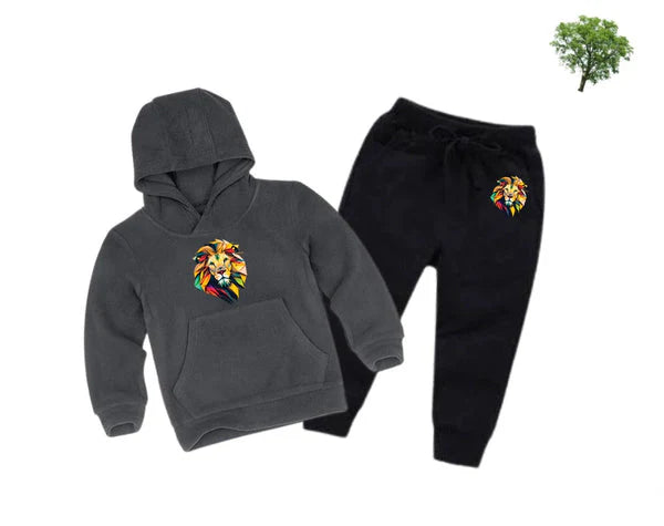 Grey Lion Printed Kids Hoodie Set