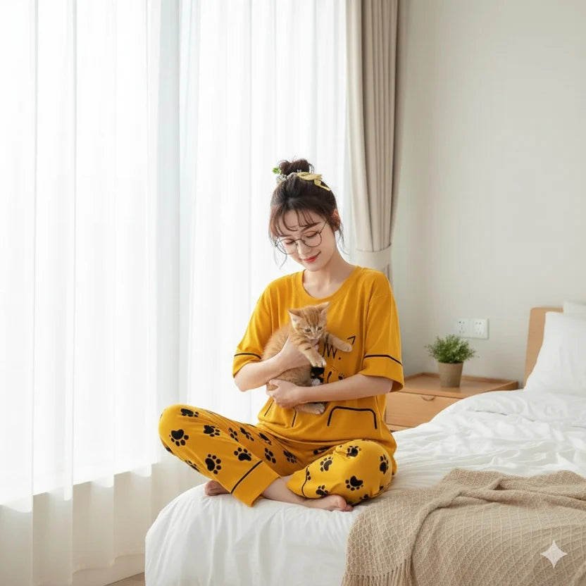 Meow Printed Nightsuit