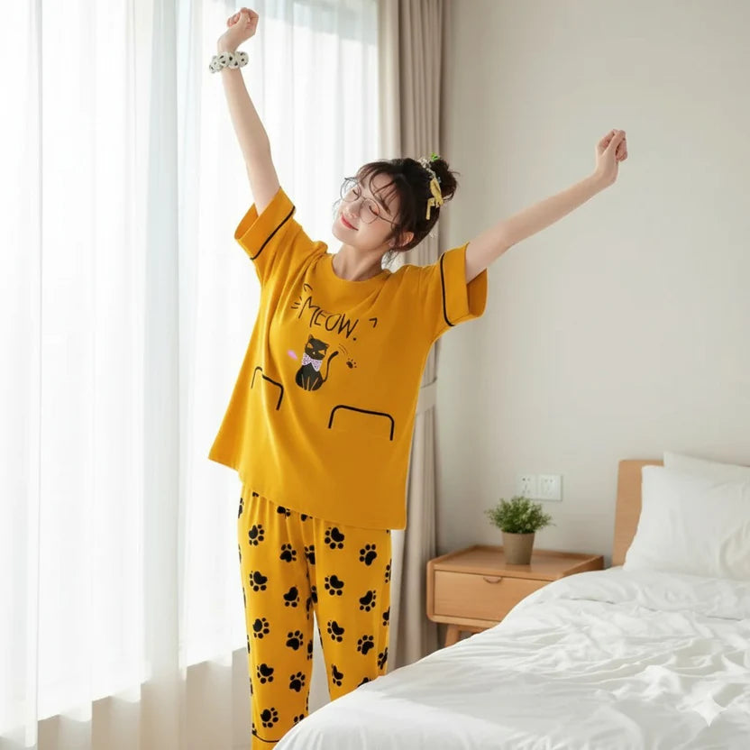 Meow Printed Nightsuit