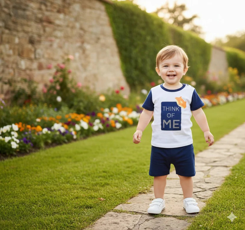 Blue THINK OF ME printed kids nightsuit