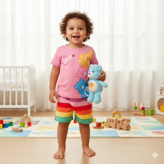 Love Pink Bear Printed Kids Short Sleeve Kids Wear