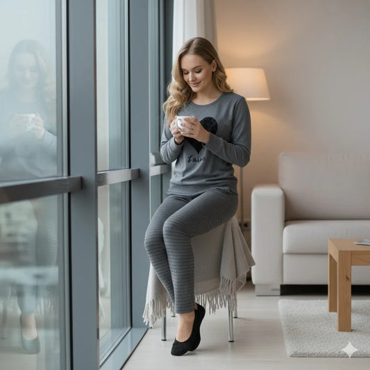 Heart on Grey  Nightsuit Pajama Set