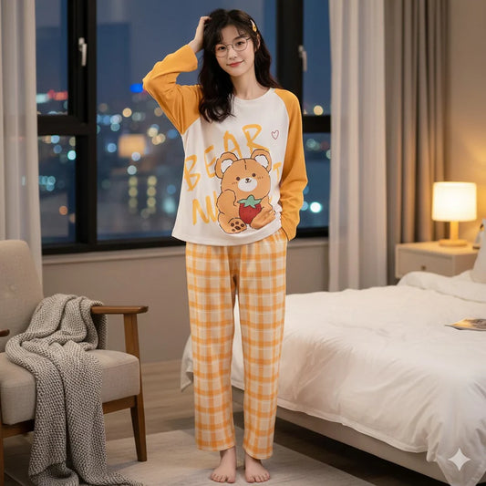 Yellow Bear Women Night Suit