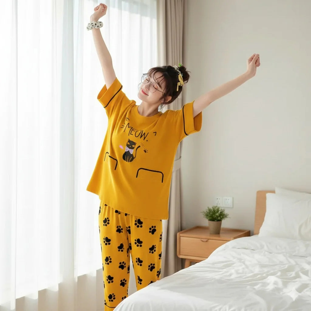 Meow Printed PJ Nightsuit