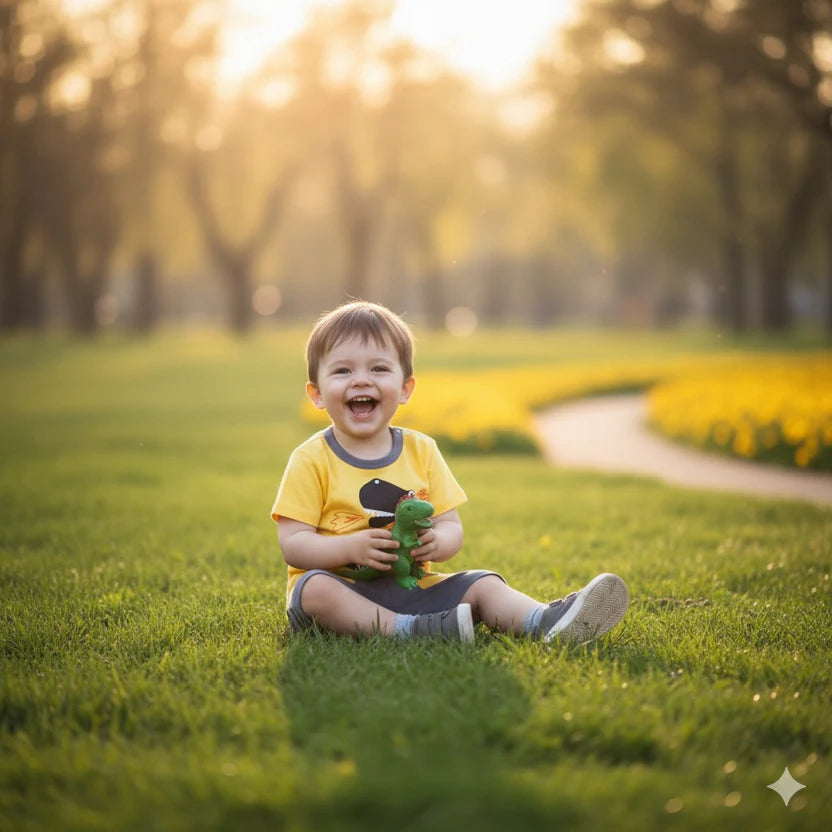 Yellow Boom Dino Printed Kids Short Sleeve Kids Wear