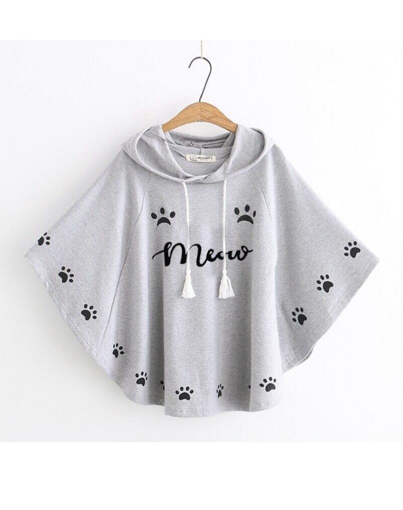 Meow Printed Hodded Poncho