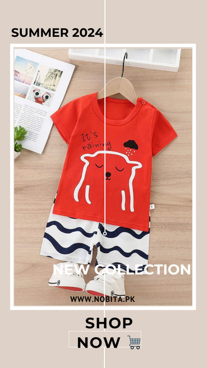 its  a raining Printed Half Sleeves Round Neck T shirt With Printed Shorts