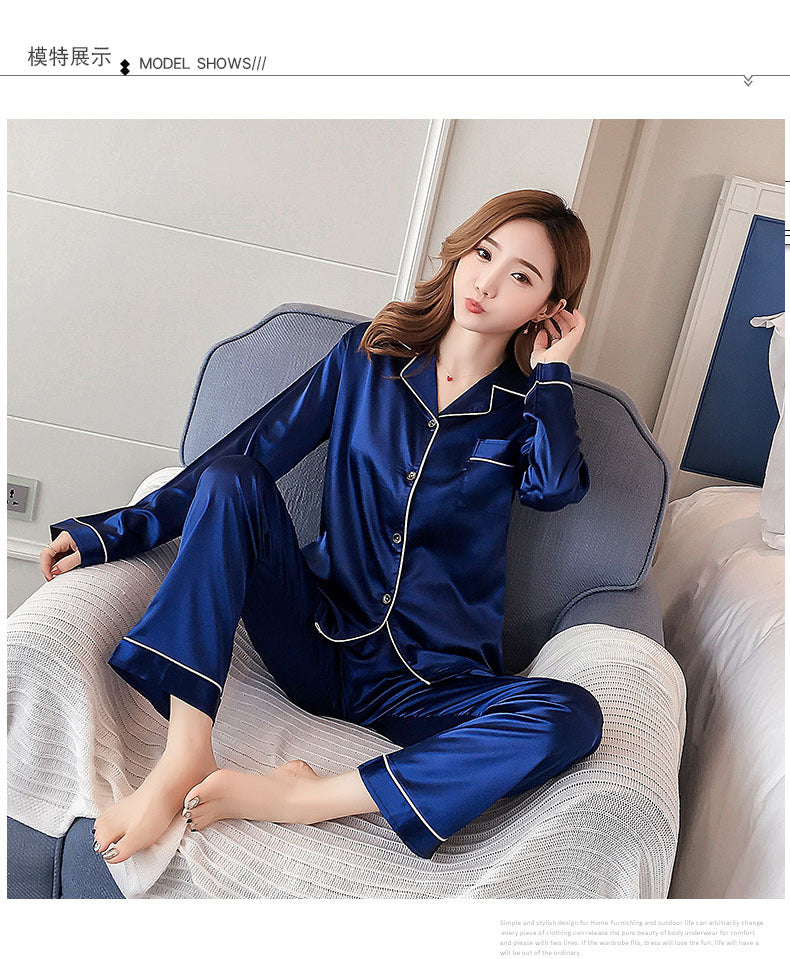 Blue Silk Night Suit Turn Down Collar Long Sleeves - AL TAQWA