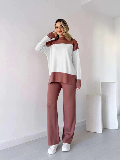 Womens Drop Shoulder Panel Fleece Top With Fleece Trouser 2Pcs